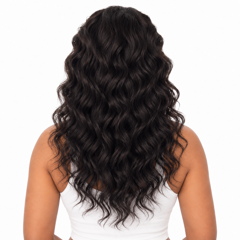 ATHENA wig back view on model — AVH Extensions
