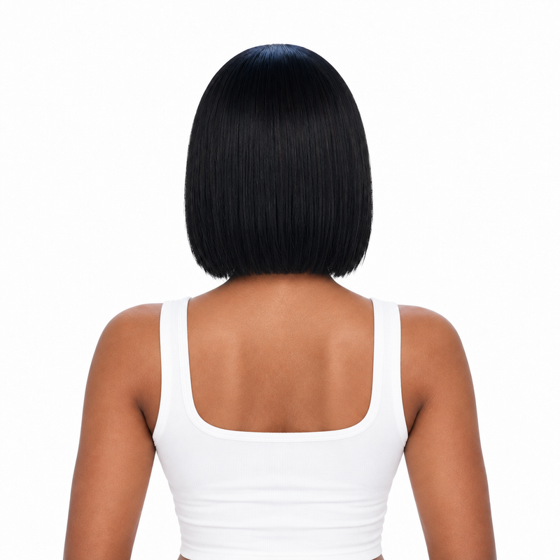 CARDI wig back view on model — AVH Extensions