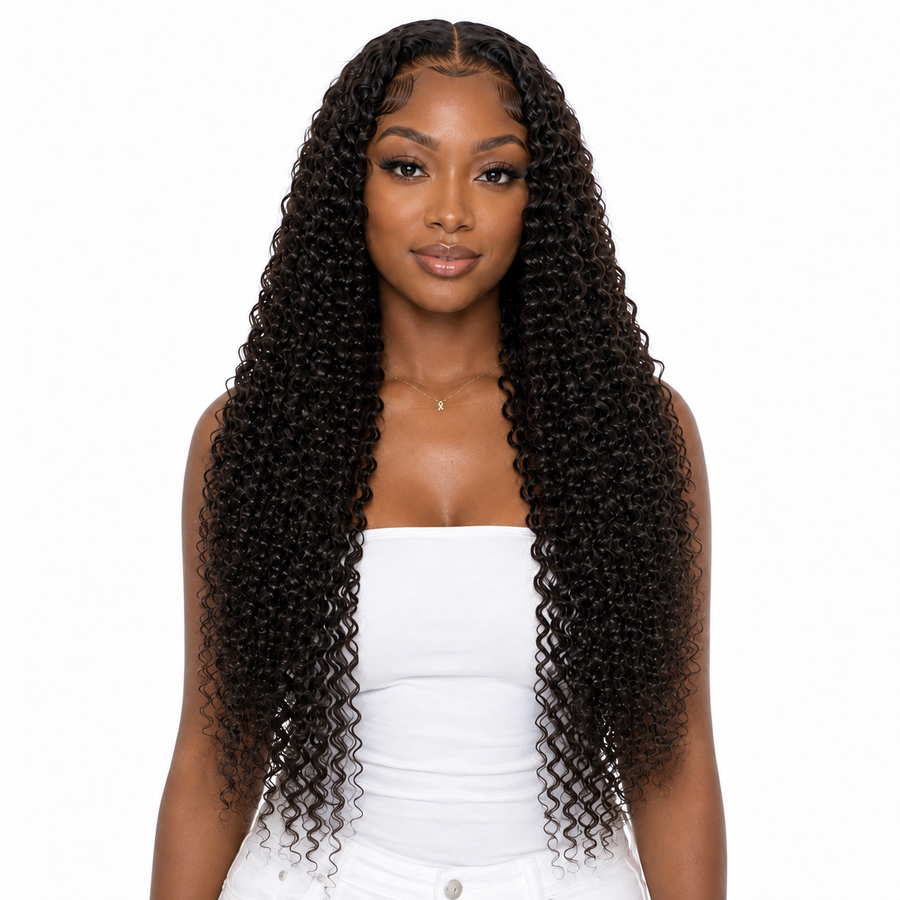 Mermaid Wave 5x5 Wig on a model, closer crop