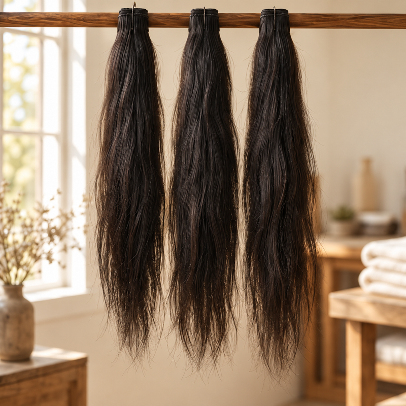 Illustrative raw hair drying in natural light